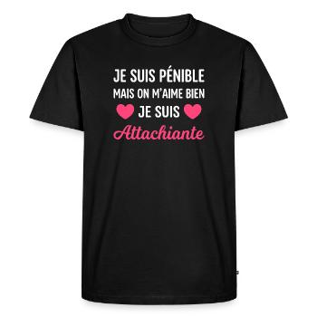 Je suis pénible mais on m'aime bien - T-shirt Premium bio Homme - noir - Devant - Nico (187cm)