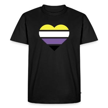 Drapeau de la fierté Cœur · Non-binaire - T-shirt Premium bio Homme - noir - Devant - Nico (187cm)