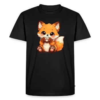 Kawaii Fox Heart Sign - Men's Premium Organic T-Shirt - black - Front - Nico (187cm)