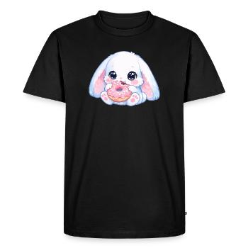 Lapin kawaï avec un beignet - T-shirt Premium bio Homme - noir - Devant - Nico (187cm)