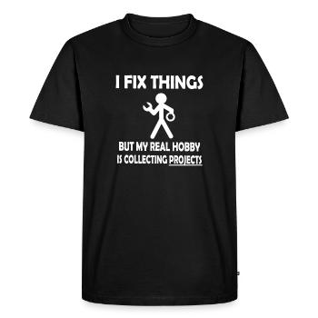 Je répare des choses, je collectionne des projets - T-shirt Premium bio Homme - noir - Devant - Nico (187cm)