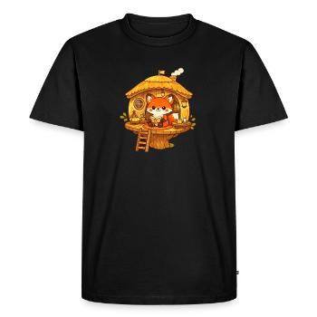 Reading fox in the tree house - Men's Premium Organic T-Shirt - black - Front - Nico (187cm)