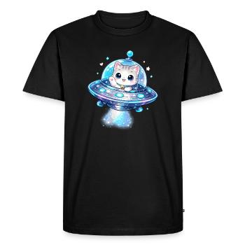 Kawaii Cats UFO Space Friend - Men's Premium Organic T-Shirt - black - Front - Nico (187cm)