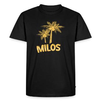 Milos Tropical Palm Goldfoil - Men's Premium Organic T-Shirt - black - Front - Nico (187cm)