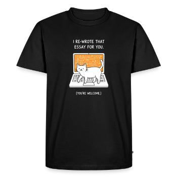 Cat writer on laptop - Men's Premium Organic T-Shirt - black - Front - Nico (187cm)