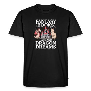 Cat Fantasy Dragon Book Reader Funny Novel - Men's Premium Organic T-Shirt - black - Front - Nico (187cm)