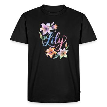 Fleurs aquarelles de lys - T-shirt Premium bio Homme - noir - Devant - Nico (187cm)
