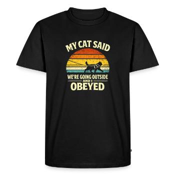 Cat wants to get out | Cat on a leash humor - Men's Premium Organic T-Shirt - black - Front - Nico (187cm)