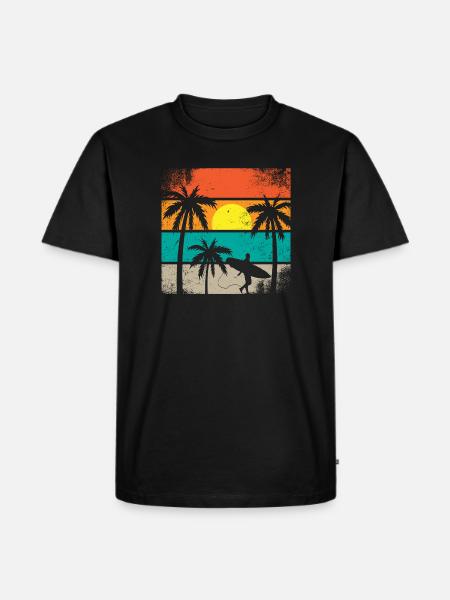 Sunset Surf Palm - Männer Premium Bio T-Shirt - Schwarz