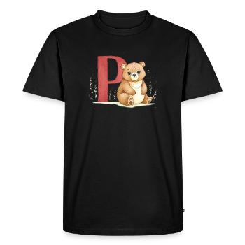 Bear with letter P - Men's Premium Organic T-Shirt - black - Front - Nico (187cm)