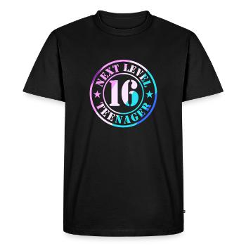 16e anniversaire garçon fille adolescente niveau 16 - T-shirt Premium bio Homme - noir - Devant - Nico (187cm)