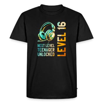 16e anniversaire garçon fille adolescente niveau 16 - T-shirt Premium bio Homme - noir - Devant - Nico (187cm)