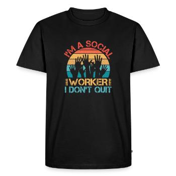 Citation d’assistante sociale : Je ne quitte pas le travail social - T-shirt Premium bio Homme - noir - Devant - Nico (187cm)