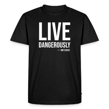 Vis dangereusement Citation de Nietzsche Tee - T-shirt Premium bio Homme - noir - Devant - Nico (187cm)