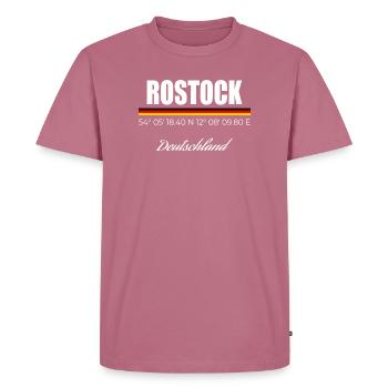 Rostock - Männer Premium Bio T-Shirt - Mauve - Vorne - Nico (187cm)