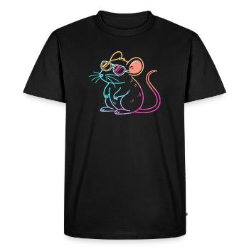 Rat arc-en-ciel lunettes neon - T-shirt Premium bio Homme - noir - Devant - Nico (187cm)