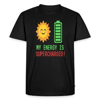 Mon énergie est un soleil en pixel art surchargé - T-shirt Premium bio Homme - noir - Devant - Nico (187cm)