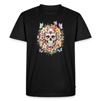 Fleur de crâne de plumeria - T-shirt Premium bio Homme - noir - Devant - Nico (187cm)