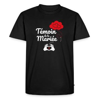 Témoin de la Mariée - Cœur et Fête - T-shirt Premium bio Homme - noir - Devant - Nico (187cm)