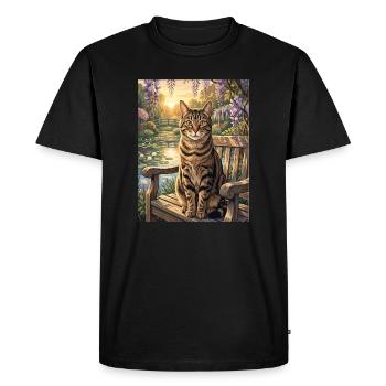 Chat tigré dans le jardin de glicine sereine - T-shirt Premium bio Homme - noir - Devant - Nico (187cm)