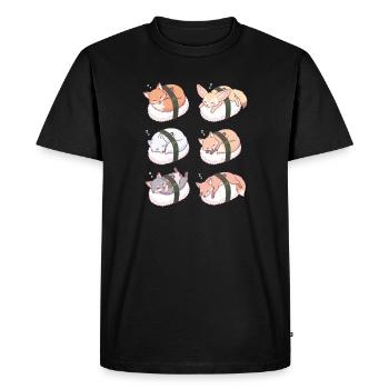 Kawaii Fox Sushi Nigiri Cute Sleeping Kitsune  - Men's Premium Organic T-Shirt - black - Front - Nico (187cm)