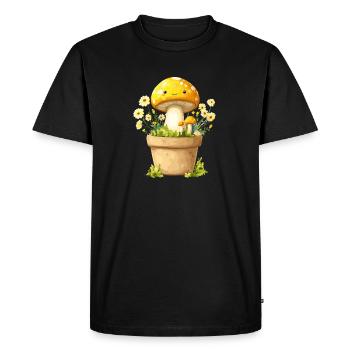 Un joyeux pot de champignons avec joie florale - T-shirt Premium bio Homme - noir - Devant - Nico (187cm)