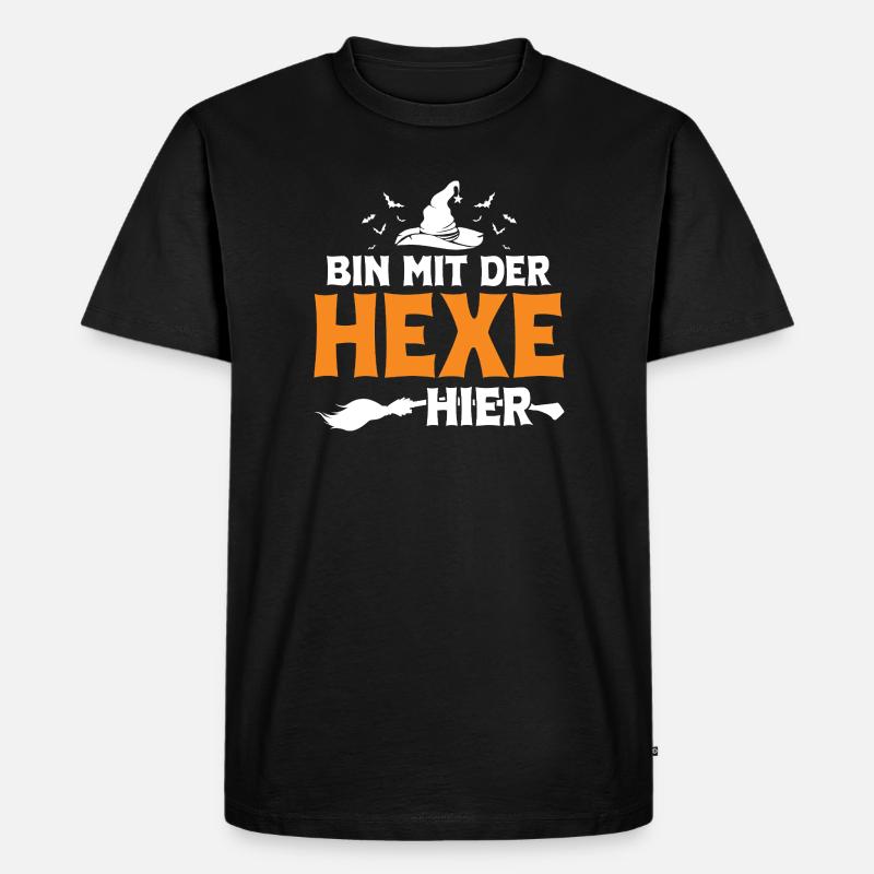 Bin mit der Hexe hier - Männer Premium Bio T-Shirt - Schwarz