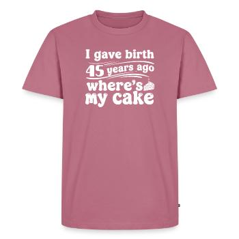 Birthday 45 years ago – cake? - Men's Premium Organic T-Shirt - mauve - Front - Nico (187cm)