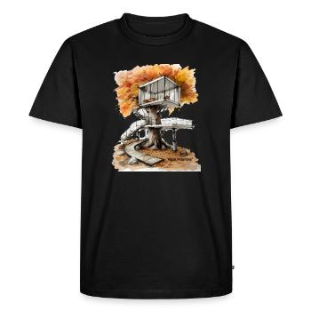 Autumn Treehouse Skydeck - Men's Premium Organic T-Shirt - black - Front - Nico (187cm)