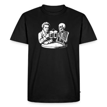 Soren Kierkegaard drinking beer with skeleton - Men's Premium Organic T-Shirt - black - Front - Nico (187cm)