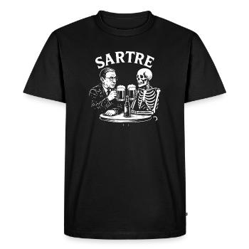 Sartre drinking beer with Skeleton - Men's Premium Organic T-Shirt - black - Front - Nico (187cm)