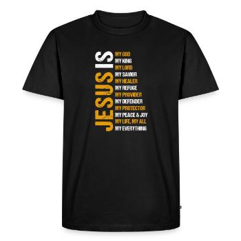 Jésus Mon Dieu Mon Roche Citation de foi chrétienne Design - T-shirt Premium bio Homme - noir - Devant - Nico (187cm)