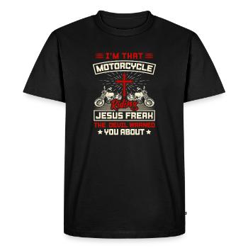Design de moto chrétien Jésus Freak - T-shirt Premium bio Homme - noir - Devant - Nico (187cm)