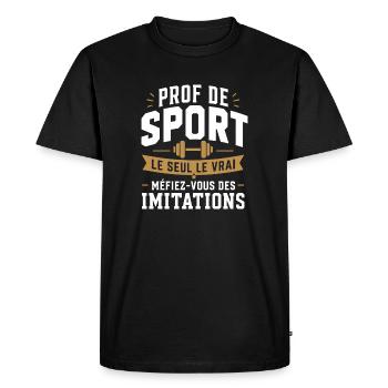 Prof de Sport Le Vrai - T-shirt Premium bio Homme - noir - Devant - Nico (187cm)