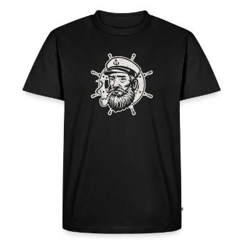 Captain Steering wheel Boatman Seafarer Sailor - Men's Premium Organic T-Shirt - black - Front - Nico (187cm)