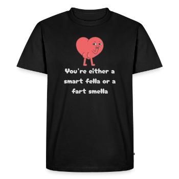 Smart Fella or Fart Smella Heart - Men's Premium Organic T-Shirt - black - Front - Nico (187cm)