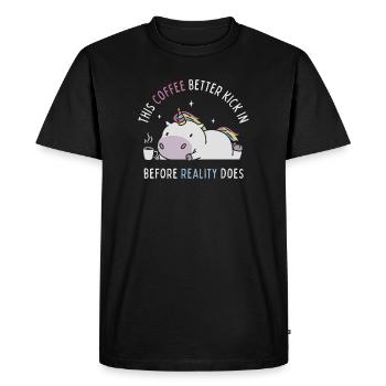 Coffee Before Reality - Men's Premium Organic T-Shirt - black - Front - Nico (187cm)