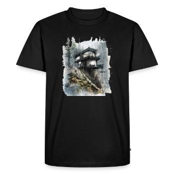 Une cabane de verre de la forêt sur la falaise - T-shirt Premium bio Homme - noir - Devant - Nico (187cm)