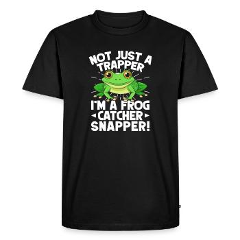 Attrapeur de grenouilles, pas seulement trappeur, grenouille, vivaneau - T-shirt Premium bio Homme - noir - Devant - Nico (187cm)
