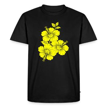 Yellow Hibiscus Triple Flower Silhouette - Men's Premium Organic T-Shirt - black - Front - Nico (187cm)