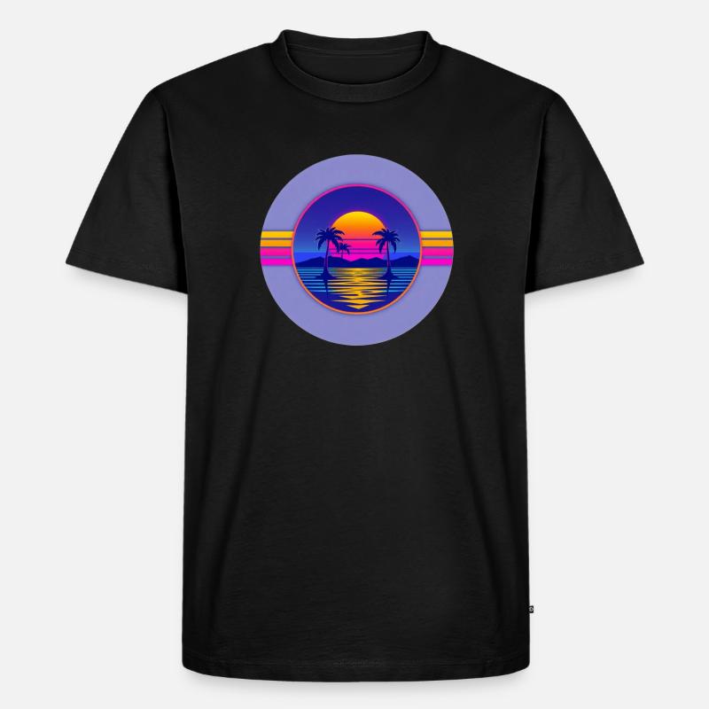 Sunset Neon Palms Circle - Männer Premium Bio T-Shirt - Schwarz