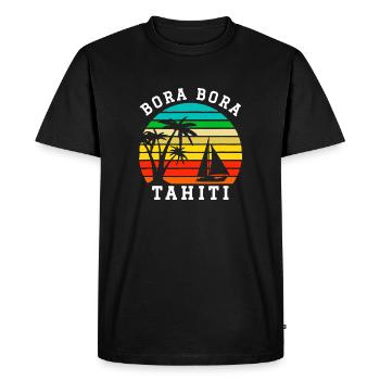 Bora Bora Tahiti Sunset Rétro - T-shirt Premium bio Homme - noir - Devant - Nico (187cm)