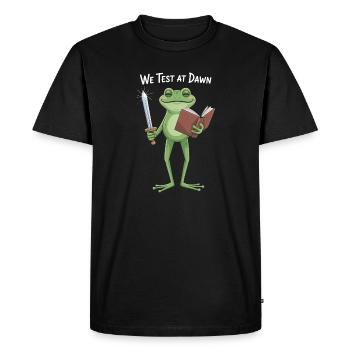 Nous testons à Dawn Frog Knight - T-shirt Premium bio Homme - noir - Devant - Nico (187cm)