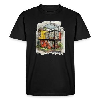 CONTENU MAIS GRATUIT - Art moderne sur conteneur maritime - T-shirt Premium bio Homme - noir - Devant - Nico (187cm)