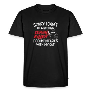 Watching Serial Killer Docs With Cat - Men's Premium Organic T-Shirt - black - Front - Nico (187cm)