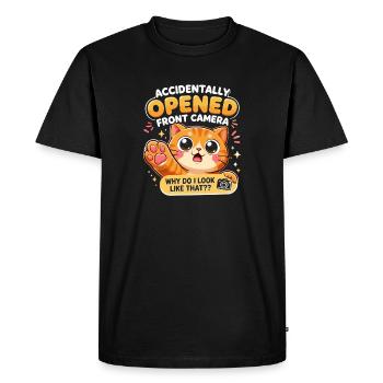 Accidentally opened front camera cat - Men's Premium Organic T-Shirt - black - Front - Nico (187cm)