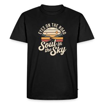 Yeux sur la route | Âme du voyage sur la route - T-shirt Premium bio Homme - noir - Devant - Nico (187cm)