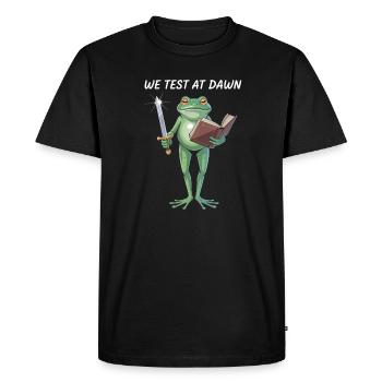 Guerrier Grenouille Matinale - T-shirt Premium bio Homme - noir - Devant - Nico (187cm)