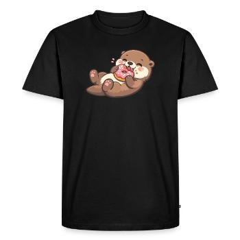 Cuddly bear with donut enjoyment - Men's Premium Organic T-Shirt - black - Front - Nico (187cm)