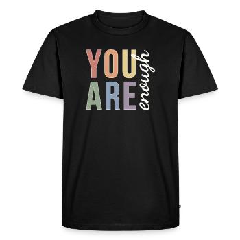 You Are Enough Typography in Pastel Pride - Men's Premium Organic T-Shirt - black - Front - Nico (187cm)